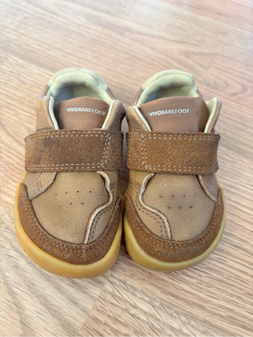 Vivo Barefoot Kids Brown/Tan Leather Velcro Sneakers